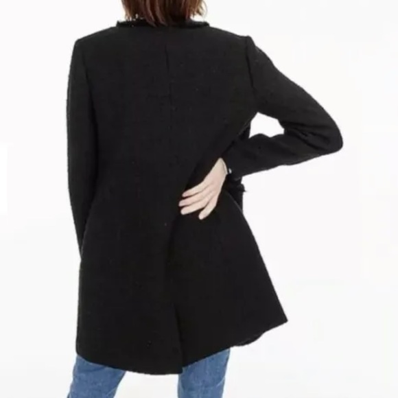 J Crew Lady Coat Black Tweed Wool Fringe Trim size 2 NWOT - Picture 4 of 10